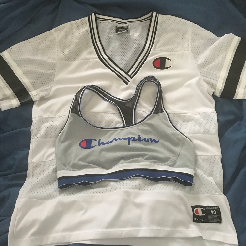 Champion jersey shirt (m) and bra (L) set only